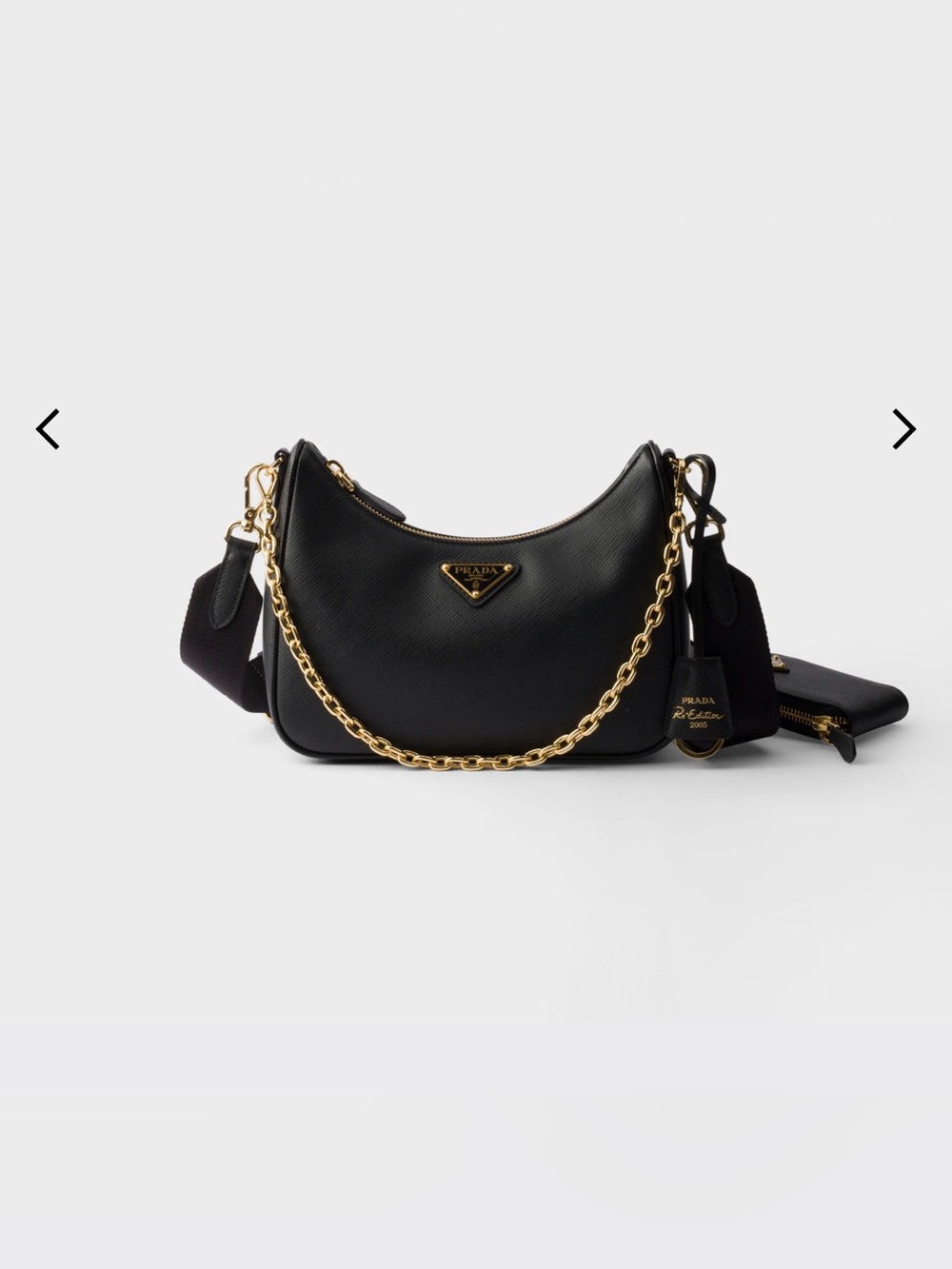 Prada Black Saffiano Re edition Bag with Gold Chain